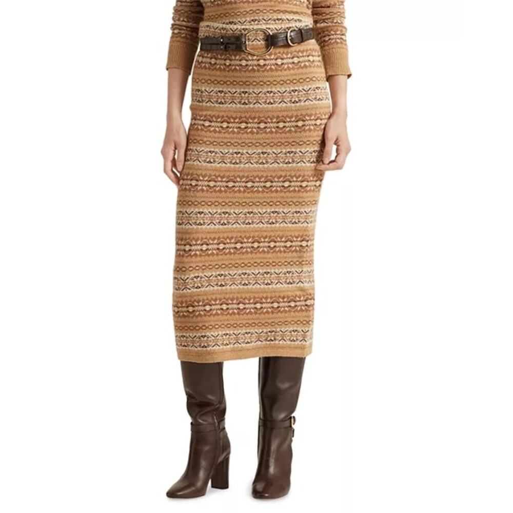 NWT Ralph Lauren Boho Wool Blend Fair Isle Pencil Skirt Large